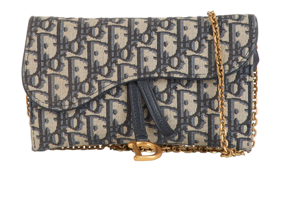 Oblique Saddle WOC, &pound;695, Handbags, Blue/Cream, Canvas/Leather, Front view